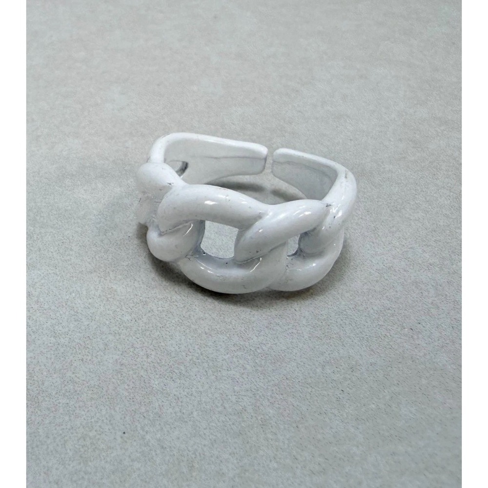 Aim Eternal White Enamel Chain Link Ring Chunky Adjustable Statement Size 7